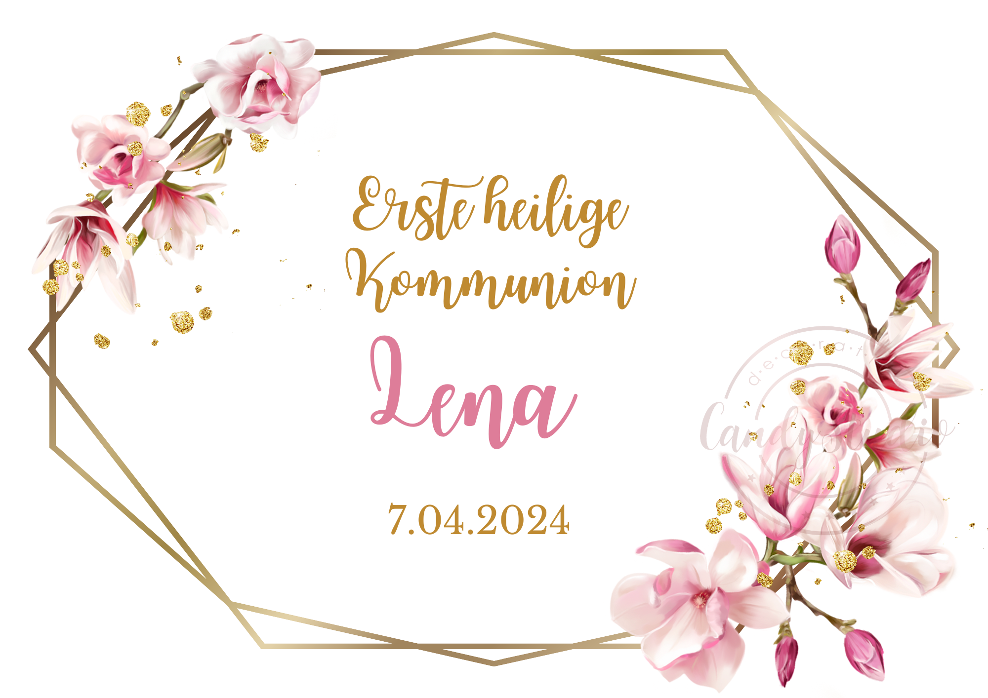 Personalisierbarer Essbarer Tortenaufleger für Kommunion und Konfirmation mit Magnolienblumen – Bild 2