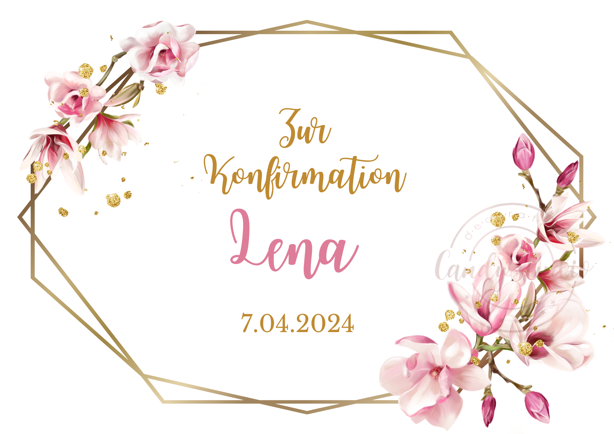 Personalisierbarer Essbarer Tortenaufleger für Kommunion und Konfirmation mit Magnolienblumen – Bild 3