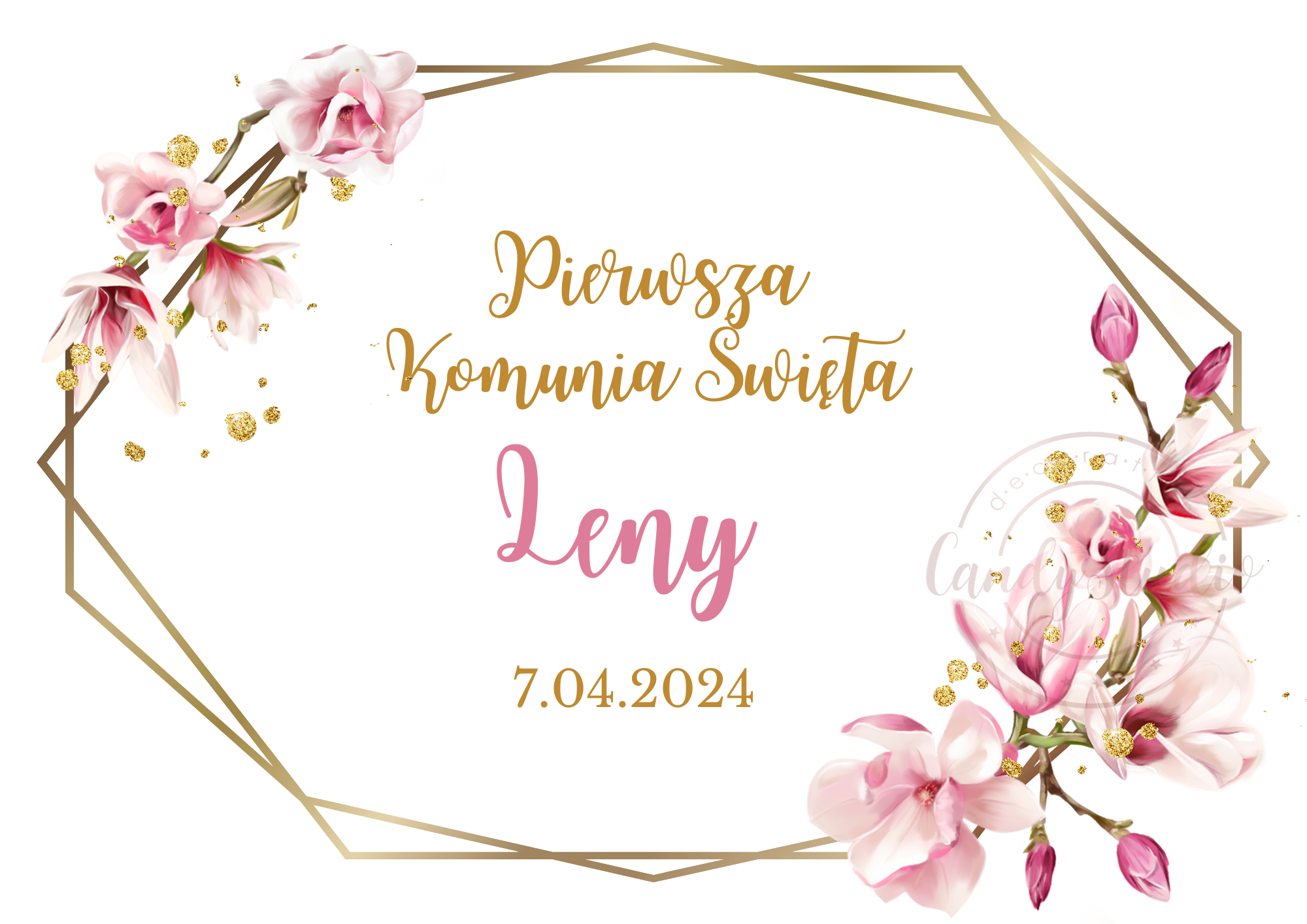 Personalisierbarer Essbarer Tortenaufleger für Kommunion und Konfirmation mit Magnolienblumen