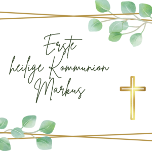 Essbarer Ausdruck für die Kommunion mit Eukalyptusmotiv und Goldrahmen