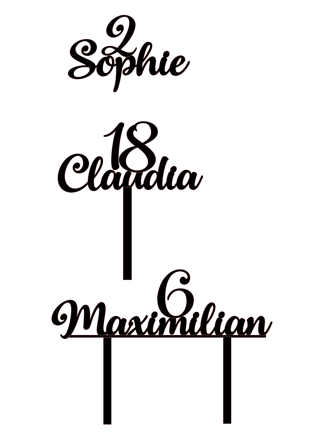 Personalisierter Cake Topper Name + Zahl mit Kaligrafie-Schrift