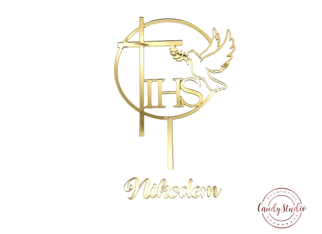 Personalisierbares Cake Topper Set Taube für die Kommunion aus Acryl oder Holz – Bild 2