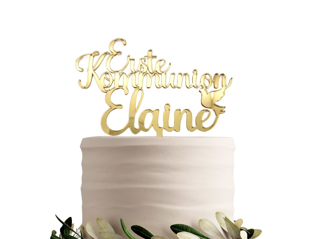 Cake Topper für die Erste Kommunion mit Taube und dem Namen des Kindes