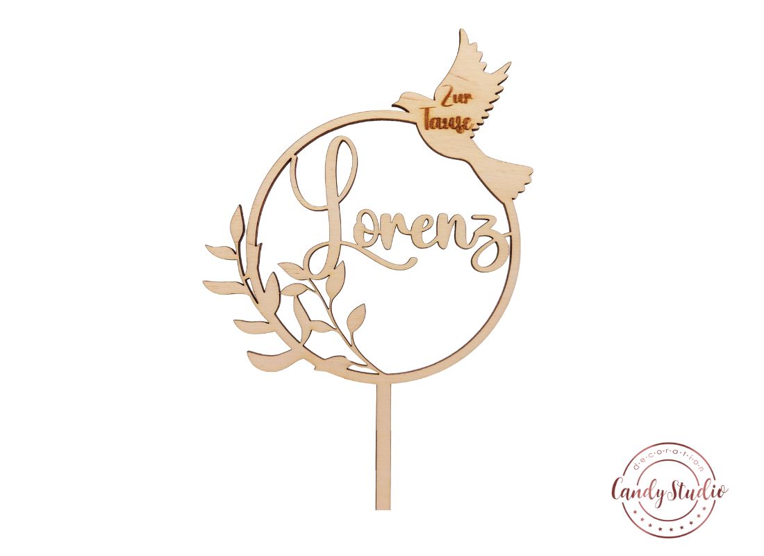 Personalisierter Cake Topper aus Holz mit graviertem "Zur Taufe" Schriftzug – Bild 4