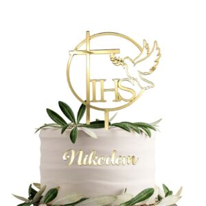Personalisierbares Cake Topper Set Taube für die Kommunion aus Acryl oder Holz