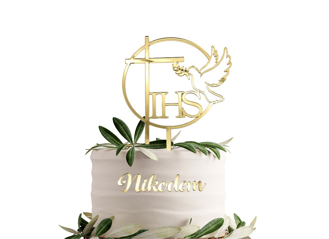 Personalisierbares Cake Topper Set Taube für die Kommunion aus Acryl oder Holz