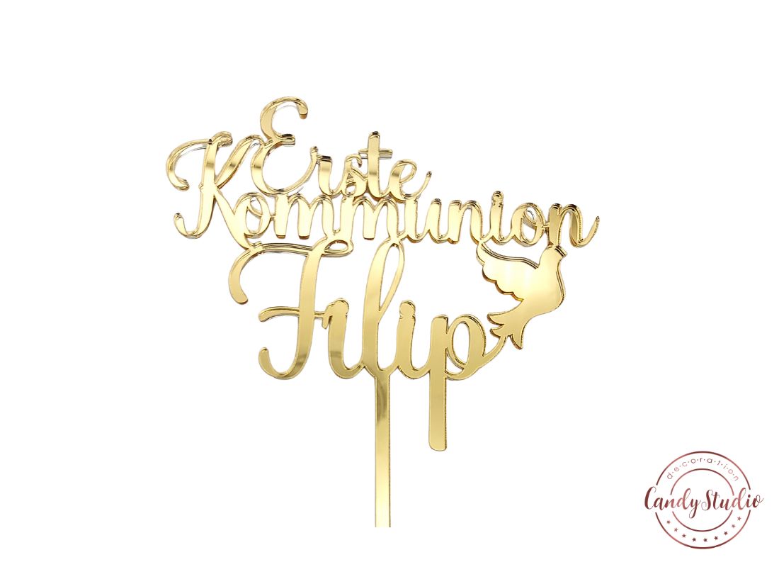 Cake Topper für die Erste Kommunion mit Taube und dem Namen des Kindes – Bild 3
