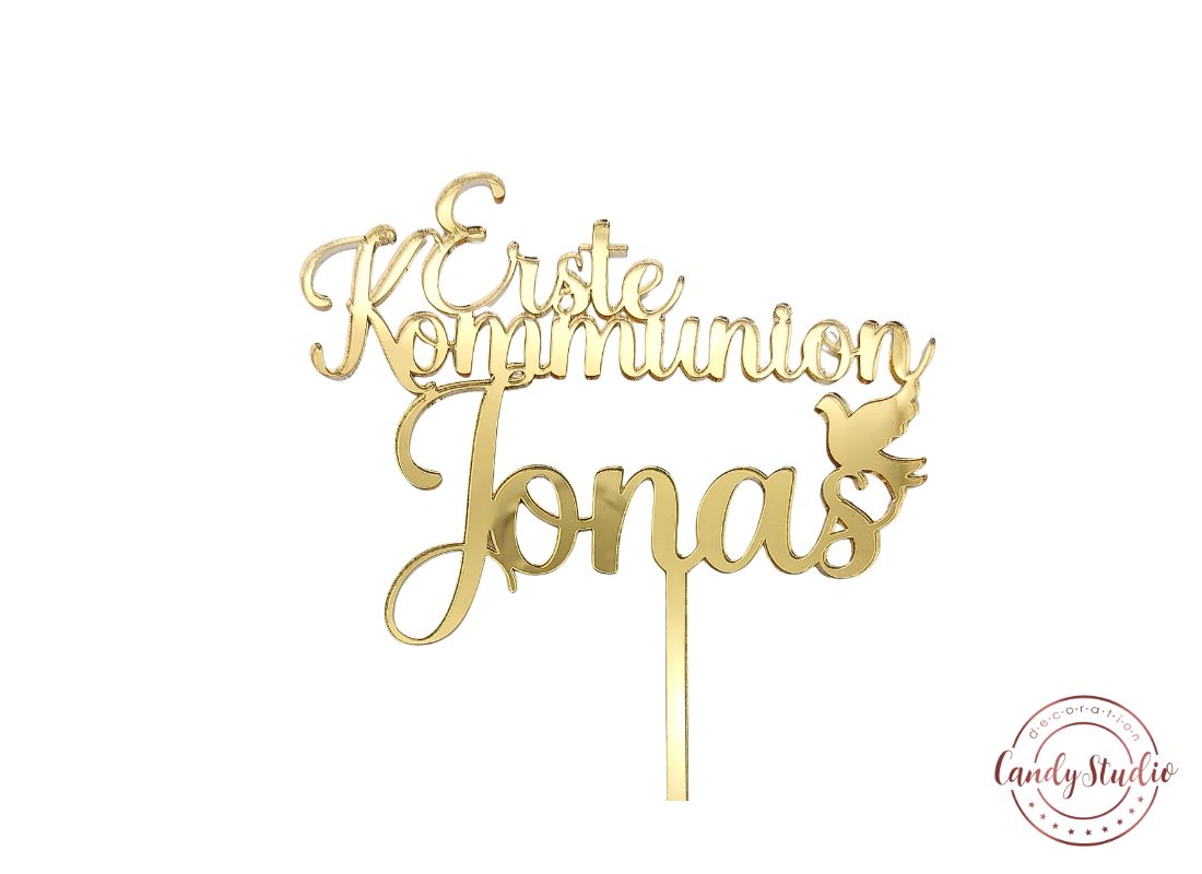 Cake Topper für die Erste Kommunion mit Taube und dem Namen des Kindes – Bild 2