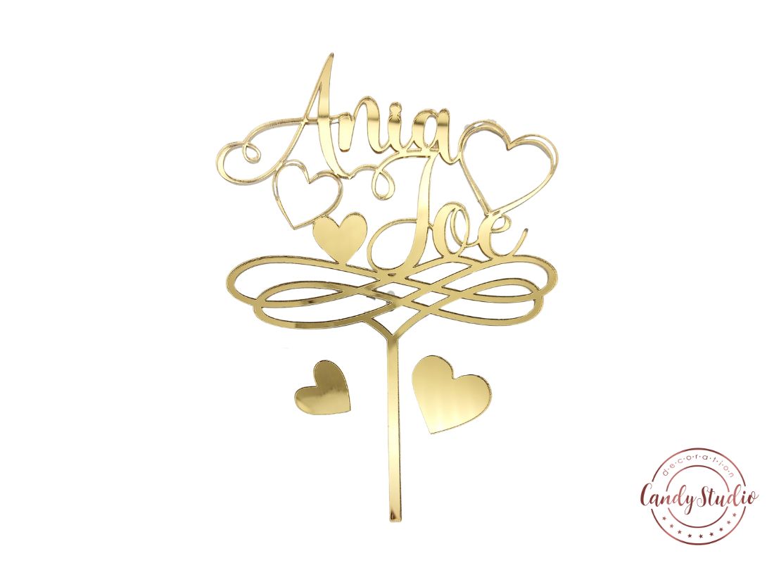 Personalisierter Cake Topper für Hochzeit mit Herzmotiv – Bild 3