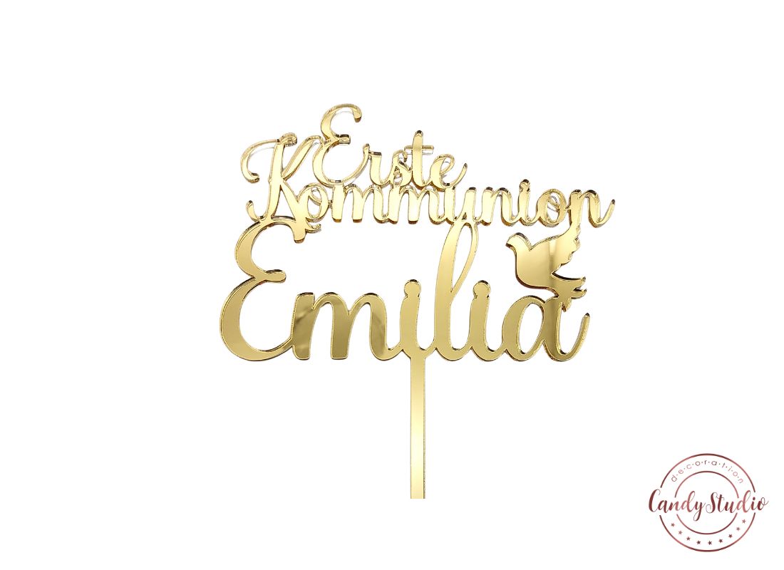 Cake Topper für die Erste Kommunion mit Taube und dem Namen des Kindes – Bild 4