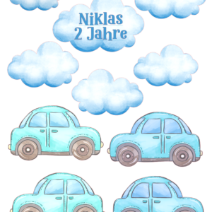 Essbarer Ausdruck Blaue Baby Autos mit Wolken