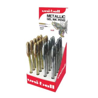STATIONERY UNI-BALL METALLIC GOLD/SILVER PEN SET