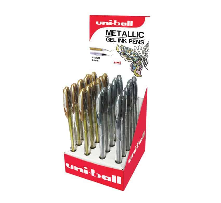 STATIONERY UNI-BALL METALLIC GOLD/SILVER PEN SET